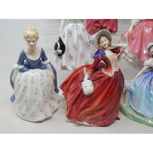 644 - Royal Doulton Figures: Alison, Autumn Breezes, Fair Lady, Giselle, Carolyn, Christmas Morn, Innocenc... 