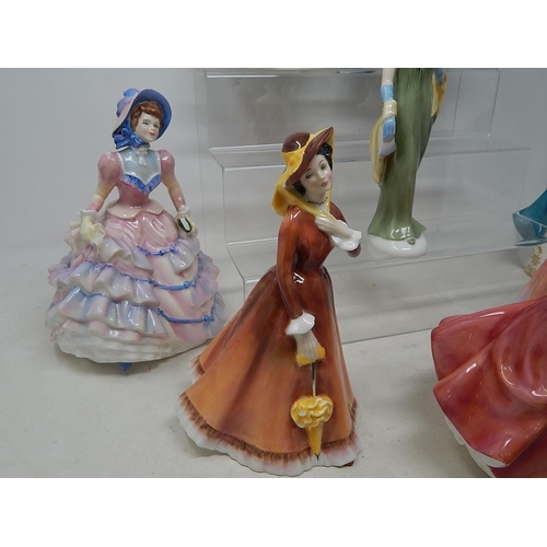 645 - Royal Doulton Figures: Hannah, Julia, Winsome, Lorna,  Autumn Breezes, Fragrance, Roseanna, Regal La... 