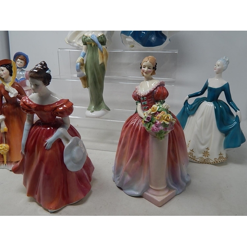 645 - Royal Doulton Figures: Hannah, Julia, Winsome, Lorna,  Autumn Breezes, Fragrance, Roseanna, Regal La... 