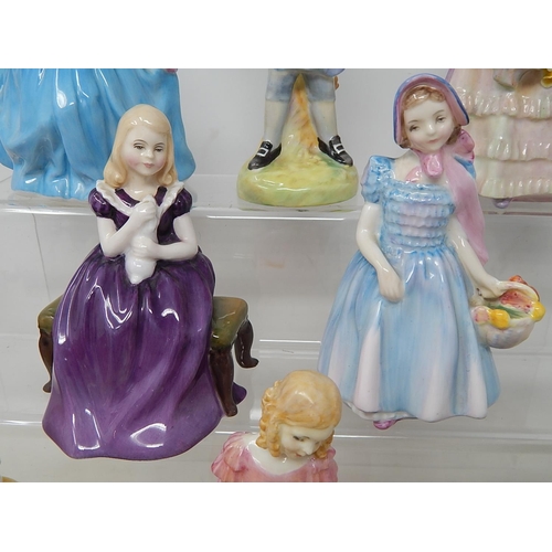 646 - Royal Doulton Figures: Granny's Shawl, Affection, Rose, Penny, Wendy, Little Boy Blue, A Child From ... 