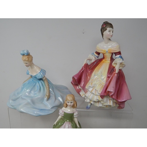 647 - Royal Doulton Figures: Debutante, Southern Belle, Diane, Penny, Amanda, Christmas Eve, Darling, Bedt... 