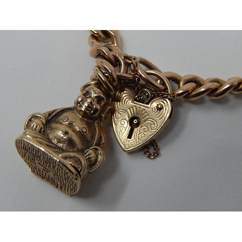 163 - 9ct Yellow Gold Padlock Bracelet with attached 9ct Gold Buddha Pill Box: Gross weight 38.5g