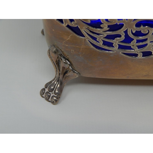 178 - Large Edwardian Silver Sugar Basket with Original Cobalt Blue Liner & Swing Handle: Hallmarked Londo... 