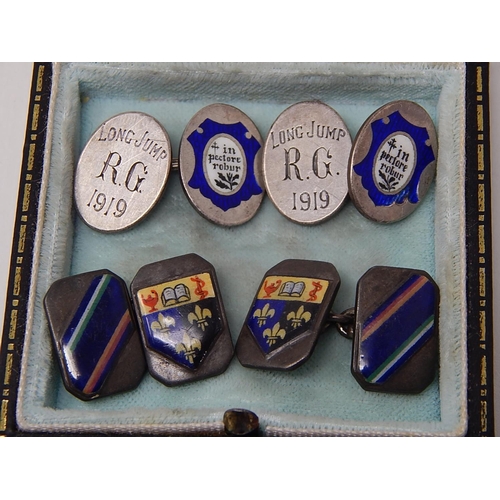 184 - Two Pairs of Antique Hallmarked Silver & Enamel Gentleman's Cufflinks