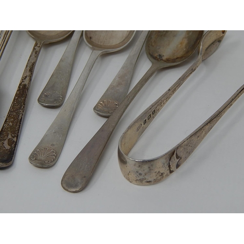 194 - Quantity of Hallmarked Silver Spoons & Tongs: Various Dates & Makers: Weight 182g