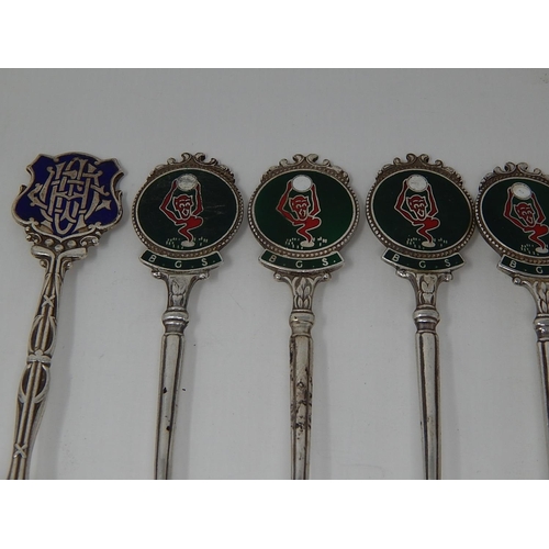 195 - Quantity of Hallmarked Silver & Enamel Spoons: Various Dates & Makers: Gross weight 194g