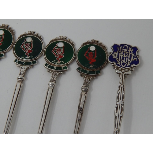 195 - Quantity of Hallmarked Silver & Enamel Spoons: Various Dates & Makers: Gross weight 194g