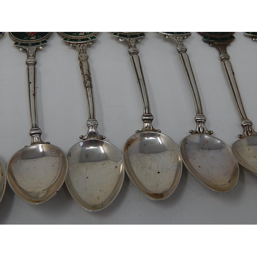 195 - Quantity of Hallmarked Silver & Enamel Spoons: Various Dates & Makers: Gross weight 194g