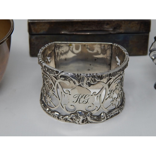 196 - Hallmarked Silver Bowl, Napkin Ring, Salt & Cigarette Box: Various Dates & Makers: Weighable Silver ... 