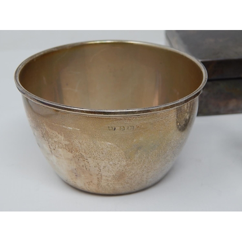 196 - Hallmarked Silver Bowl, Napkin Ring, Salt & Cigarette Box: Various Dates & Makers: Weighable Silver ... 