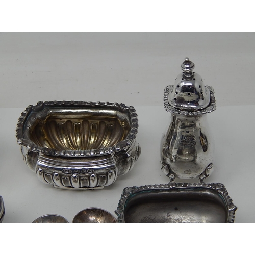 197 - Quantity of Hallmarked Silver Cruet Items Comprising Salts, Peppers, Mustard & Spoons: Various Dates... 