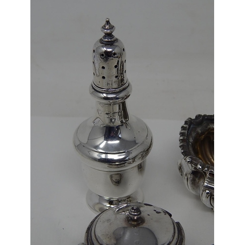 197 - Quantity of Hallmarked Silver Cruet Items Comprising Salts, Peppers, Mustard & Spoons: Various Dates... 