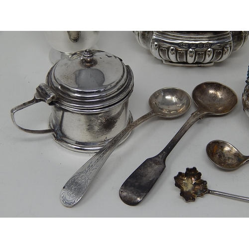 197 - Quantity of Hallmarked Silver Cruet Items Comprising Salts, Peppers, Mustard & Spoons: Various Dates... 