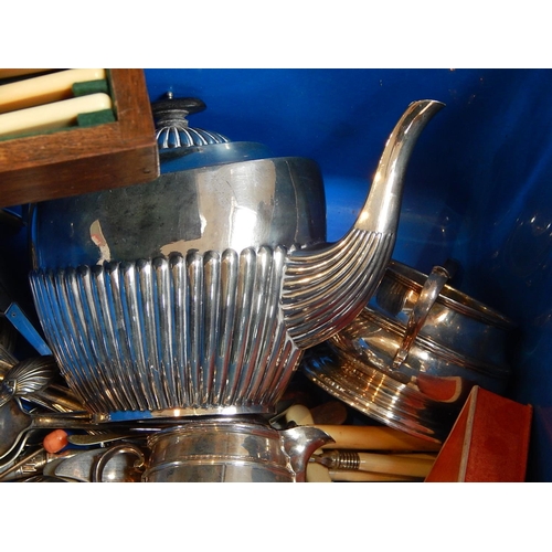 204 - Large Quantity of White Metal & Silver Plated Wares to Include Flatware, Teapot, Jugs etc (lot)