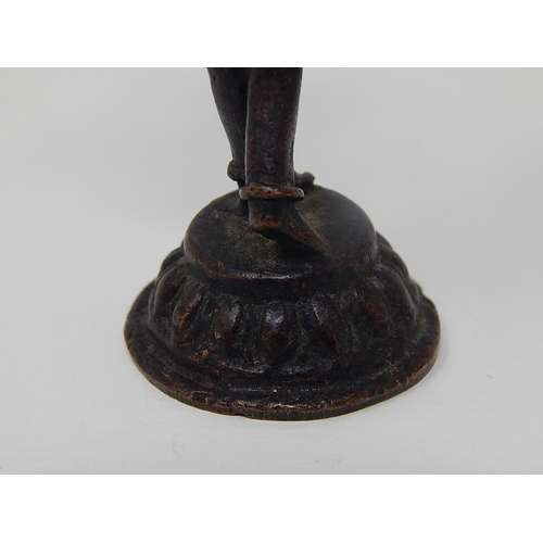 595 - Small Bronze Figure of an Oriental Lady Playing Symbols: Measures 8.4cm high