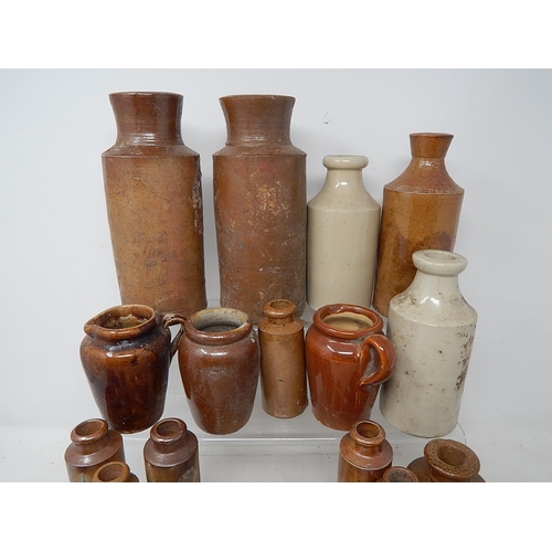 599 - Large Quantity of C19th & Early C20th Stoneware Bottles/Jugs together with two blue glass bottles.