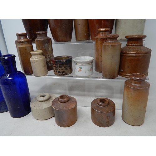 599 - Large Quantity of C19th & Early C20th Stoneware Bottles/Jugs together with two blue glass bottles.