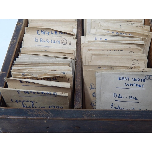 983 - Old Collection of GB & World Coinage: All Identified in Brown Envelopes within wooden case.