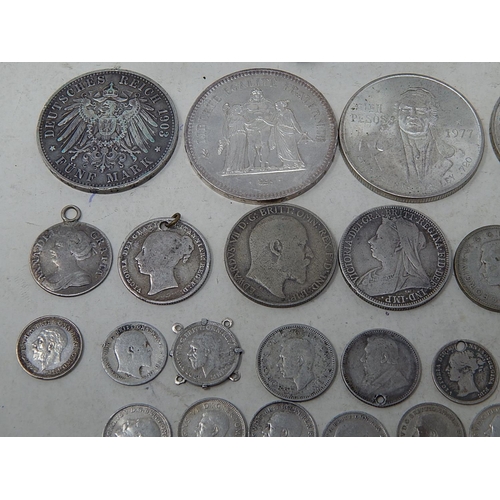 986 - Quantity of Silver World Coinage to Include Queen Anne Silver Shilling with attached loop.