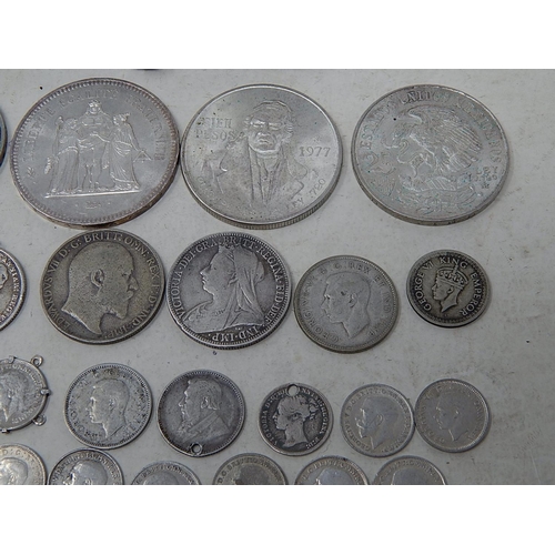 986 - Quantity of Silver World Coinage to Include Queen Anne Silver Shilling with attached loop.