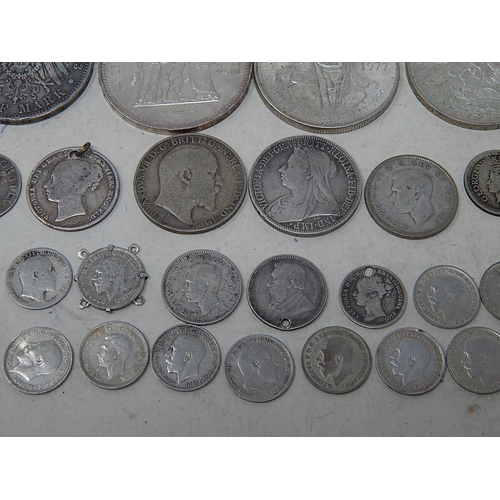 986 - Quantity of Silver World Coinage to Include Queen Anne Silver Shilling with attached loop.