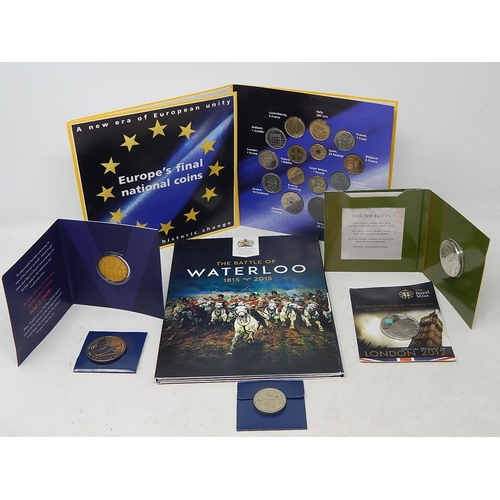 990 - Europe's Final National Coin Set, VE day Medallion, WWI Centenary Medallion, Big Ben £5 Proof Coin i... 