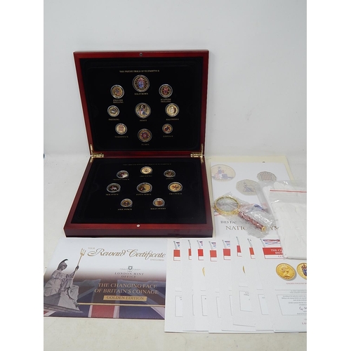 991 - The Changing Face of Britain's Coinage Golden Edition: Enamelled in Case of Issue with COA's, Gloves... 