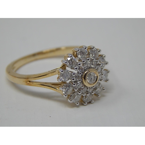 224 - Canadian Diamond Cluster Ring Set with 0.75cts of Diamonds Set in 9ct Yellow Gold: Ring Size N/O: Wi... 