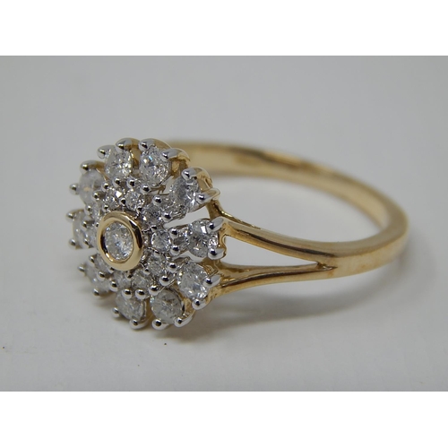 224 - Canadian Diamond Cluster Ring Set with 0.75cts of Diamonds Set in 9ct Yellow Gold: Ring Size N/O: Wi... 