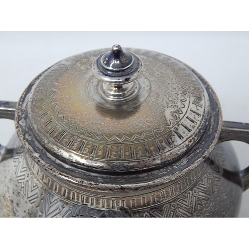 227 - Late C19th Russian Silver Lidded Sugar Bowl 84 Standard: Measures 13cm across handles: Weight 257g