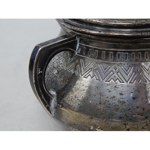 227 - Late C19th Russian Silver Lidded Sugar Bowl 84 Standard: Measures 13cm across handles: Weight 257g