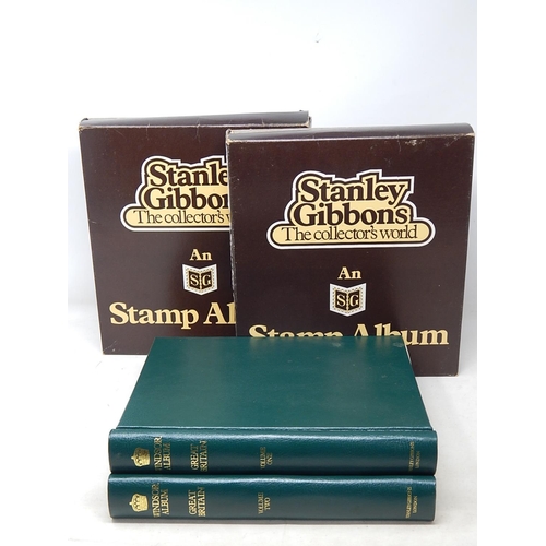 982 - Two Stanley Gibbons Windsor Stamp Albums 1 & 2 in Outer Boxes containing a small amount of stamps.