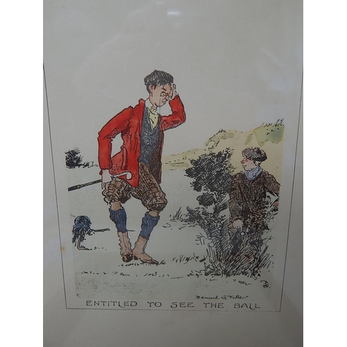 678 - Edmund G Fuller: Set of Four Framed Amusing Vintage Golfing Prints: The First Drive, Entitled to see... 