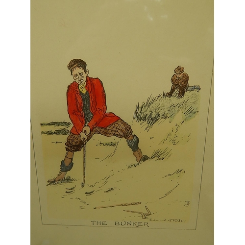 678 - Edmund G Fuller: Set of Four Framed Amusing Vintage Golfing Prints: The First Drive, Entitled to see... 