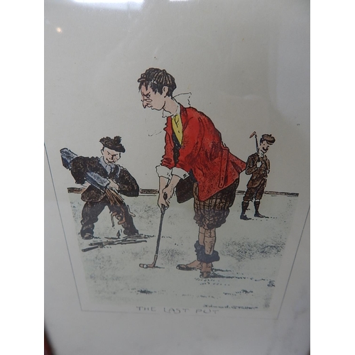 678 - Edmund G Fuller: Set of Four Framed Amusing Vintage Golfing Prints: The First Drive, Entitled to see... 