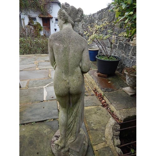 756 - Life Size Garden Statue of a Classical Bare Breasted Young Lady: Measuring 74