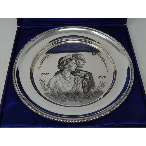 252 - The Royal Anniversary Silver Plate: Hallmarked London 1972 by John Pinches: Measures 25cm diameter: ... 