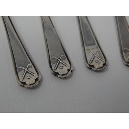 254 - Set of 6 Silver Teaspoons with Crossed Golf Clubs Terminals: Hallmarked Sheffield 1933 by Walker & H... 