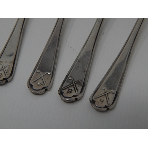 254 - Set of 6 Silver Teaspoons with Crossed Golf Clubs Terminals: Hallmarked Sheffield 1933 by Walker & H... 