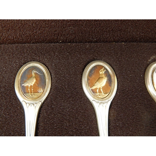 257 - The RSPB Spoon Collection Comprising 12 Spoons Hallmarked London 1976 by John Pinches in Wooden Case... 