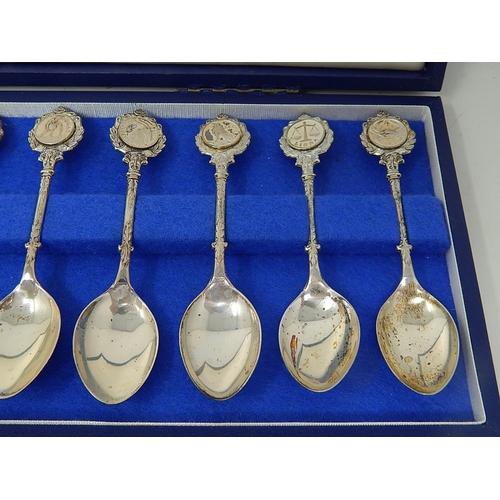 258 - The Zodiac Spoon Collection Comprising 12 Spoons Hallmarked London 1975 by John Pinches in Wooden Ca... 