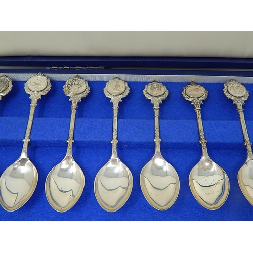 258 - The Zodiac Spoon Collection Comprising 12 Spoons Hallmarked London 1975 by John Pinches in Wooden Ca... 