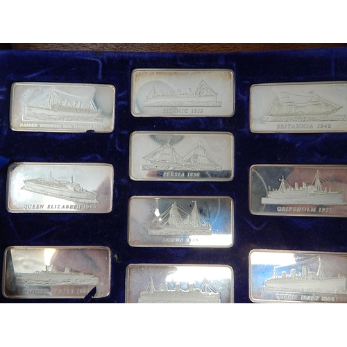 263 - Set of 20 Silver Ingots of Famous Atlantic liners Contained in Case of Issue Formed as a Treasure Ch... 