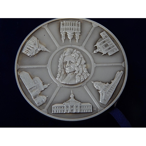 265 - Sir Christopher Wren Commemorative Medallion Struck in Matt Britannia Silver 958 Standard: Hallmarke... 