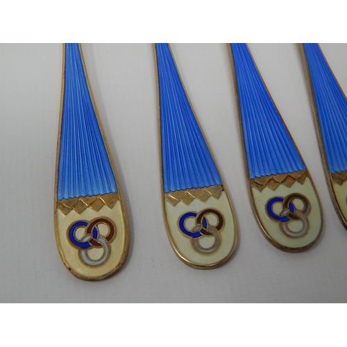 266 - Set of Six Norwegian 925 Sterling Silver & Enamel Cake Forks & Six Spoons by K. Hestenes: Gross weig... 