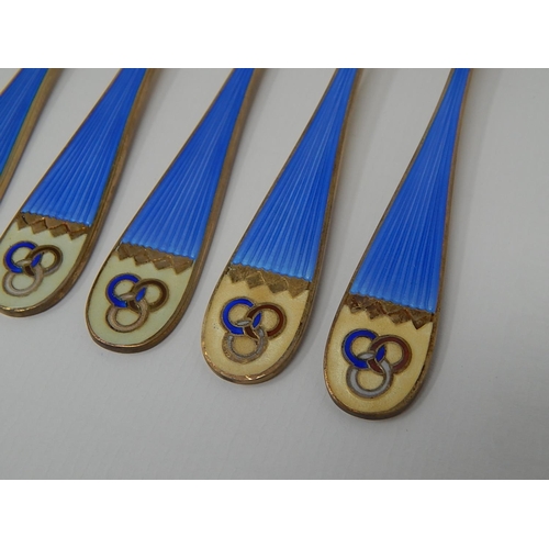 266 - Set of Six Norwegian 925 Sterling Silver & Enamel Cake Forks & Six Spoons by K. Hestenes: Gross weig... 