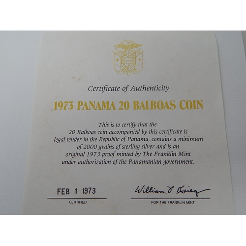 267 - 1973 Panama Balboas Coin Struck in Sterling Silver in Case of Issue with COA. Weight 130g