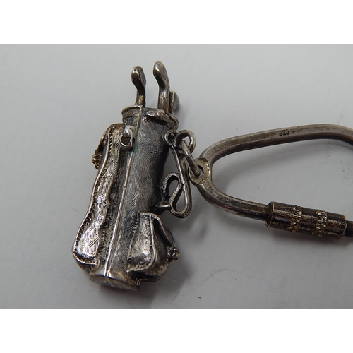 277 - Novelty Hallmarked 925 Silver Key Ring with the fob formed as a golf bag & clubs.