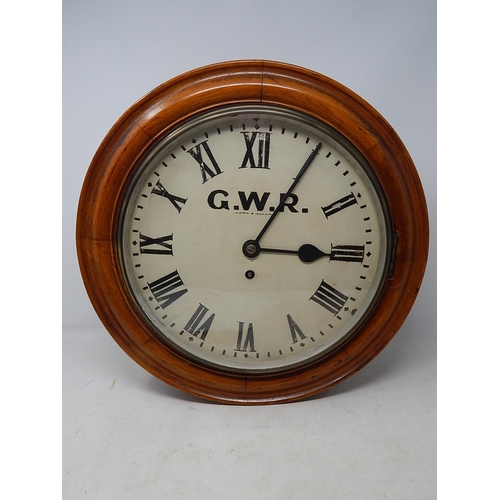 491 - GWR 12 INCH DIAL MAHOGANY CASED FUSEE RAILWAY CLOCK with brass bezel supplied to the Great Western R... 