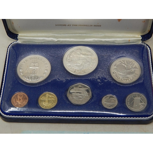 801 - Canada 1981 Proof Set Inc Silver Dollar, Barbados 1973 Proof Set Inc Silver Ten Dollar and Five Doll... 